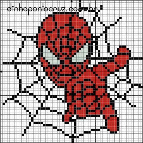 Spider Man Cross Stitch, Spiderman Cross Stitch, Bobble Stitch Crochet Blanket, Spiderman Pixel Art, Art Spiderman, Fair Isle Chart, Spiderman Drawing, Graph Paper Drawings, Easy Pixel Art