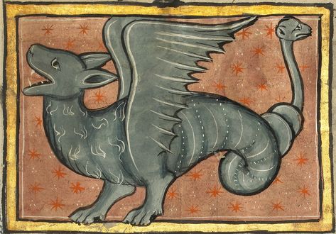 A Winged Dragon, from a Franco-Flemish Bestiary, fourth quarter of 13th century (after 1277) (The J. Paul Getty Museum, Los Angeles, Ms. Ludwig XV 4, fol. 94, detail) Medieval Drawings, Medieval Dragon, Medieval Artwork, Medieval Life, Medieval Manuscript, Mythical Beast, Medieval Art, Illuminated Manuscript, Dragon Art