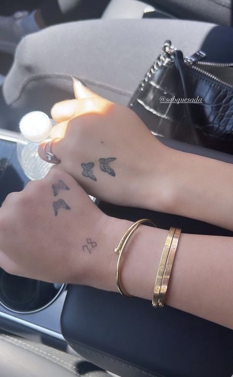 Sab Quesada, Butterfly Hand Tattoo, Matching Friend Tattoos, Cute Matching Tattoos, Basic Tattoos, Small Quote Tattoos, Hand Tattoos For Girls, Small Forearm Tattoos, Pretty Hand Tattoos