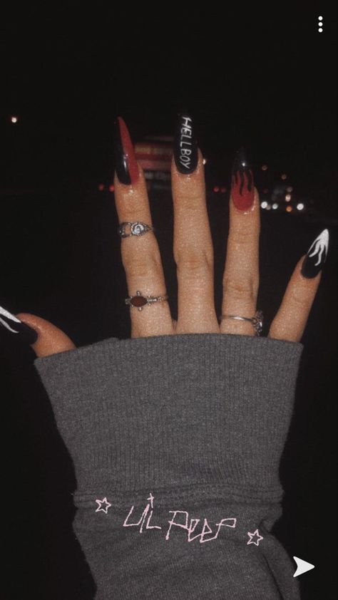 Halloween Acrylic Nails, Punk Nails, Edgy Nails, Goth Nails, Grunge Nails, Glow Nails, Simple Acrylic Nails, Long Acrylic Nails Coffin, Black Nail