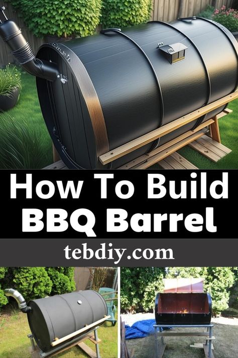 How To Build Your Own BBQ Barrel Step By Step Bbq Diy Ideas, 55 Gallon Drum Ideas, Bbq Spit, Barrel Grill, Barrel Bbq, Barrel Smoker, Kites For Kids, Barrel Projects, Outdoor Restaurant Design