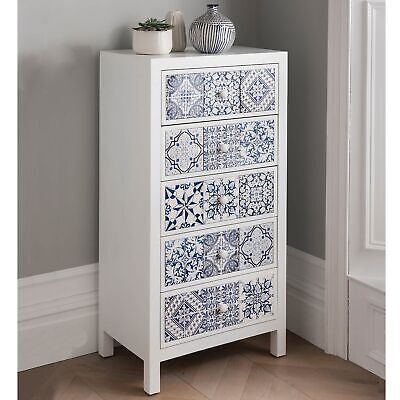 Spanish Style Tile, Grey Chest Of Drawers, Mosaic Furniture, Shabby Chic Bedroom Furniture, Drawer Bedroom, Blue Patterns, Spanish Mediterranean, Floral Tile, Accent Storage Cabinet