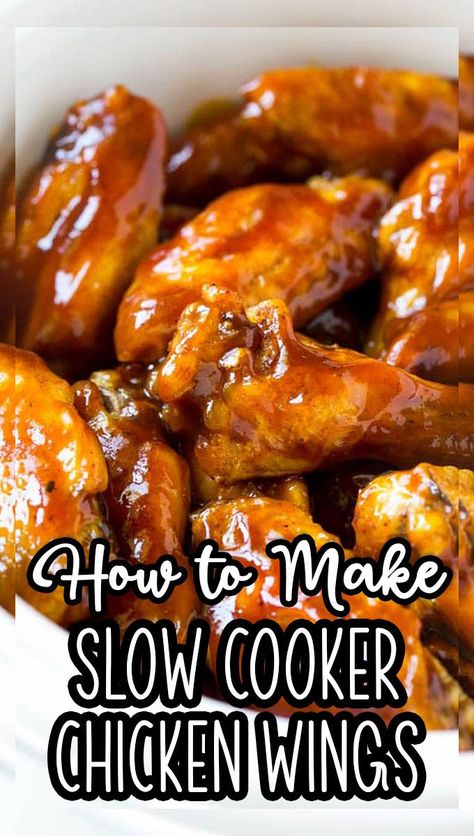 These 4 ingredient slow cooker chicken wings are the perfect easy snack for tailgating and entertaining. Crockpot Bbq Wings Easy, Chicken Wings For A Crowd Parties, Crock Pot Chicken Wings Frozen, Easy Crockpot Wings Recipe, Best Crockpot Wings, Hot Wings Crockpot Recipe, Honey Bbq Wings Crockpot, Frozen Chicken Wings Crockpot Slow Cooker, Crockpot Party Wings