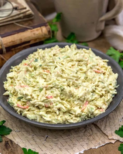 Vegan KFC Coleslaw (Copycat) - Monkey and Me Kitchen Adventures Vegan Kfc, Classic Coleslaw Recipe, Monkey And Me Kitchen Adventures, Monkey And Me, Picnic Potluck, Slaw Dressing, Whole Foods Vegan, Creamy Coleslaw, Wfpb Recipes