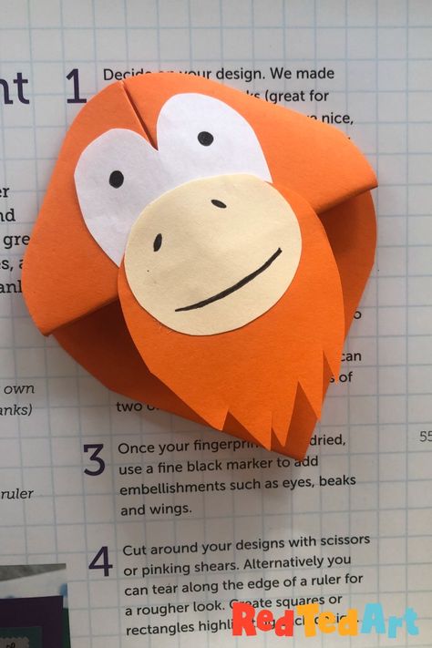 Paper Orangutan Bookmark Craft - we love all Corner Bookmark Designs and here is an easy Orangutan Corner bookmark. Great for any Borneo Study Units or Zoo Animal study units! Orangutan Craft, Bookmark Corners, Bookmark Corner, Basic Origami, Zoo Crafts, Zoo Project, Library Crafts, Crafts By Season, Bookmark Designs