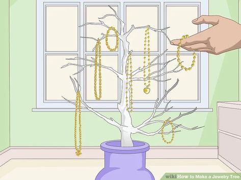 3 Ways to Make a Jewelry Tree - wikiHow Diy Jewelry Tree Display, Jewelry Display Ideas Diy Tree Branches, Diy Tree Jewelry Holder, Tree Branch Jewelry Holder, Merch Display, 2023 Ornaments, Jewelry Tree Diy, Diy Jewelry Stand, Jewelry Tree Display