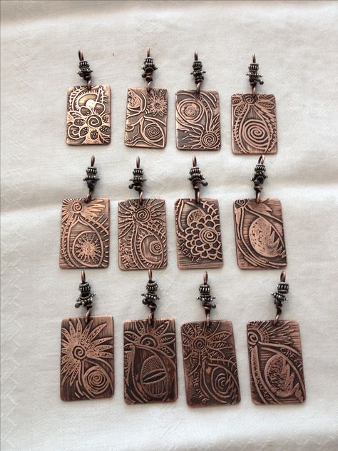 My new etched pendants Clay Jewelry Ideas, Etching Jewelry, Etched Copper Jewelry, Etched Metal Jewelry, Etched Jewelry, Bullet Necklace, Diy Armband, Copper Jewellery, Metalwork Jewelry