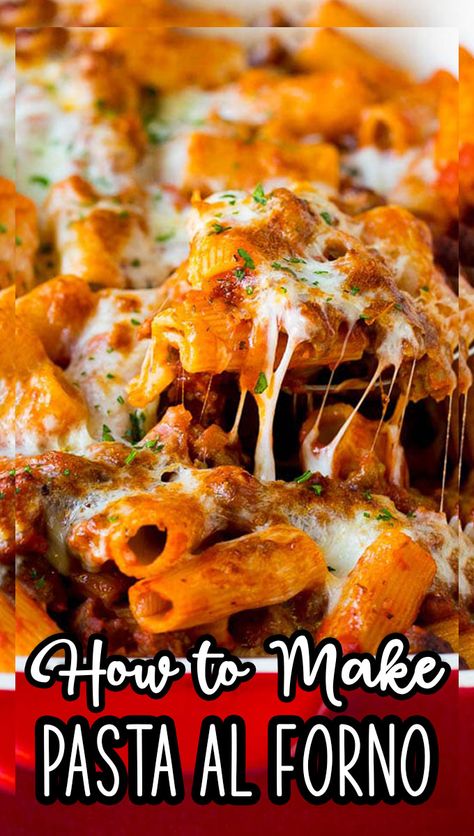 This Pasta al Forno is rigatoni pasta tossed in a savory meat sauce, then topped with plenty of cheese and baked to perfection. Rigatoni Noodles, Empress 1908 Gin, Baked Rigatoni, Rigatoni Pasta, Butter Pasta, Mild Italian Sausage, Baked Pasta, Best Pasta Recipes, Cheesy Pasta