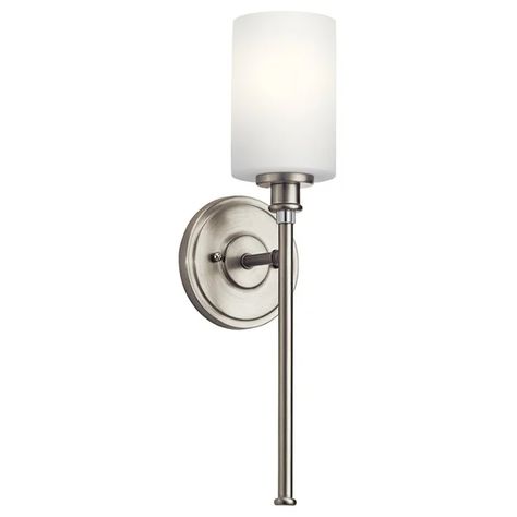 Joelson™ 1 Light Wall Sconce Brushed Nickel | Kichler Lighting Bathroom Sconces Brushed Nickel, Kichler Lighting, Bathroom Sconces, Transitional Wall Sconces, Bathroom Wall Sconces, Glass Diffuser, Lighting Inspiration, Steel Wall, Wall Light Fixtures