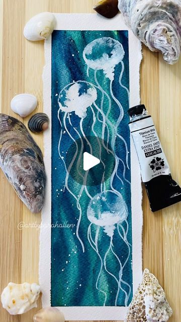 Sarah Allen on Instagram: "Painting Jellyfish using Watercolor and Gouache 🪼  Paints - @danielsmithartistsmaterials for watercolour and white gouache Brush - Number 10 round Paper - I’m not actually sure as it was an off cut ;)  #danielsmithsouthafrica #danielsmithwatercolors #danielsmithwatercolours #viralreels #artreels #artreel #artist #watercolors #gouache #watercolours #watercolourart #underthesea #sea #ocean #processpainting #reelstagram #trusttheprocess  #playingwithpaint #paintings #inspiringart #jellyfish #artist #calming #inspiredbynature #watercolor_dose #watercolourandgouache #watercolorandgouache #watercolor #art #artistsoninstagram" Watercolour Sea, Under The Sea Watercolor, Underwater Watercolor Painting, Gouache Painting Tutorial, Watercolor Jellyfish, Jellyfish Painting, White Gouache, Beach Art Painting, Jellyfish Art