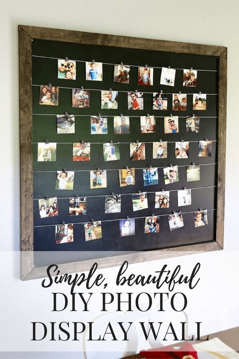 Gorgeous, simple, and easy DIY photo display for Instagram and family photos. Photos are clipped on so it's easy to change them anytime you want! Diy Photo Display, Koti Diy, Diy Projektit, Diy Wand, Homemade Home Decor, Display Wall, Photo Display, Instagram Diy, Décor Diy