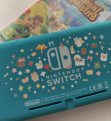 Nintendo Switch Lite Stickers, Nintendo Switch Lite Aesthetic Blue, Nintendo Switch Lite Turquoise Aesthetic, Nintendo Switch Design, Aesthetic Switch Lite, Switch Astethic, Nintendo Switch Case Aesthetic, Nintendo Switch Games Aesthetic, Nintendo Switch Decoration