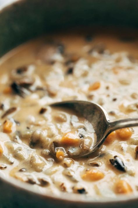 Instant Pot Wild Rice Soup! We're making cozy Instant Pot Wild Rice Soup and it's everything! Packed with mushrooms, carrots, celery, wild rice, cream, and seasonings. It's so creamy, so cozy, and perfect for a night in. #wildricesoup #wildrice #soup Instant Pot Wild Rice Soup With Chicken, Wild Rice Meals, Wild Rice Vegetable Soup, Vegetarian Wild Rice Soup, Chicken Wild Rice Soup Instant Pot, Wild Rice Instant Pot, Wild Rice Recipes Side Dishes, Wild Rice Soup Instant Pot, Instant Pot Wild Rice Soup