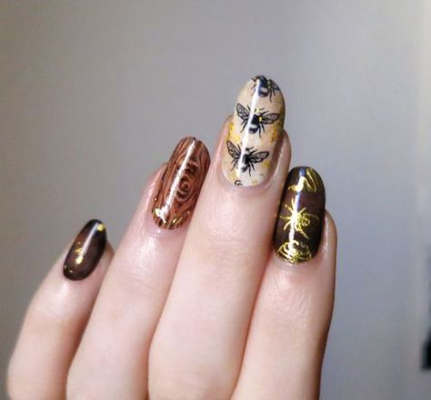 Natural history. Featuring Nail Pop LLC’s ‘Sprang’ decals and... Academia Nails, Dark Academia Nails, Tumblr Nail Art, Natural Nail Designs, Punk Nails, Nail Pops, Nail Envy, Nail Jewelry, Beautiful Nail Designs