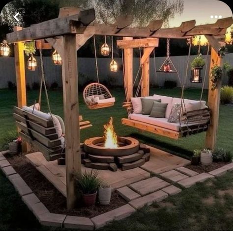 Patio Grande, Backyard Swings, Fire Pit Swings, Backyard Pavilion, Backyard Fire, Outdoor Swing, In Front Of House, Home Landscaping, Outdoor Decor Backyard