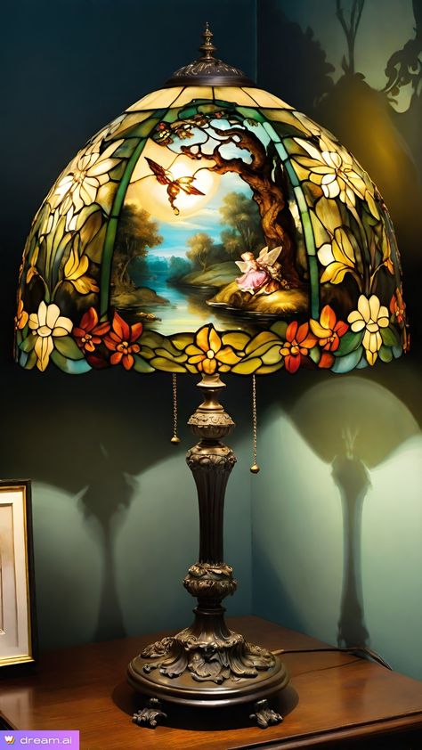 Tiffany Lamps Aesthetic, Tiffany Lamp Aesthetic, Tiffany Chandelier, Funky Lighting, Antique Oak Furniture, Stained Glass Lamp, Tiffany Lamp, Future House Ideas, Old Lamps