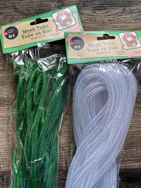 Mesh Tube Crafts, Mesh Tubing Crafts, Mesh Tubing Wreath, Diy Christmas Crafts To Sell, Mesh Crafts, Cardboard Tree, Tree Projects, The Shabby Tree, Holiday Diy Projects