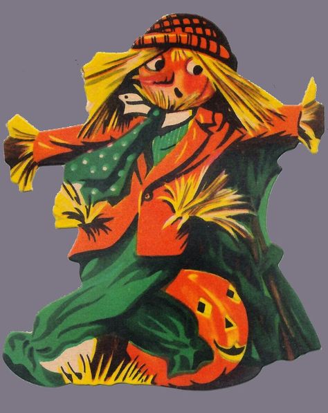 Scarecrow Diy, Vintage Scarecrow, Halloween 1981, Scarecrow Decorations, Vintage Halloween Cards, Pumpkin Images, Halloween Scarecrow, Halloween Graphics, Halloween Collectables