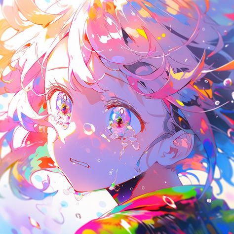 Anime Icons Colorful, Bright Colors Art Aesthetic, Colorful Art Anime, Pfp Anime Colorful, Bright Anime Art, Colorful Anime Pfp, Colourful Anime, Hologram Art, Rainbow Pfp