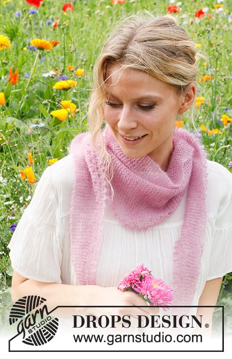 Shawlette Pattern, Pink Soda, Magazine Drops, Crochet Shawl Pattern Free, Drops Patterns, Crochet Bolero, Small Scarf, Knitting Gauge, Shawl Patterns