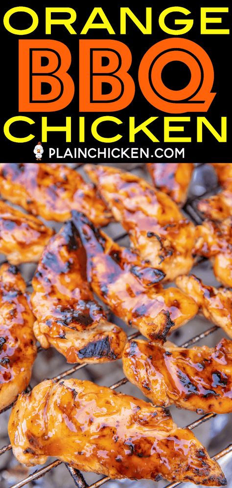 Grilled Orange Chicken Recipe, Orange Grilled Chicken Recipe, Recipes To Use Up Orange Juice, Orange Bbq Chicken, Recipes That Use Orange Juice, Orange Juice Recipes Food, Orange Bbq Sauce, Recipes Using Bbq Sauce, Orange Dinner Recipes