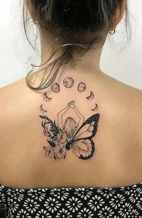 4 TOP 4 Tatuaje Espalda Mujer Mariposa mujer con fases lunares y flores 6 Tattoo, Colour Tattoo For Women, Butterfly Tattoo Meaning, Fairy Tattoo Designs, Strength Tattoo, Best Tattoos For Women, Butterfly Tattoo Designs, Fairy Tattoo, Tattoo Feminina