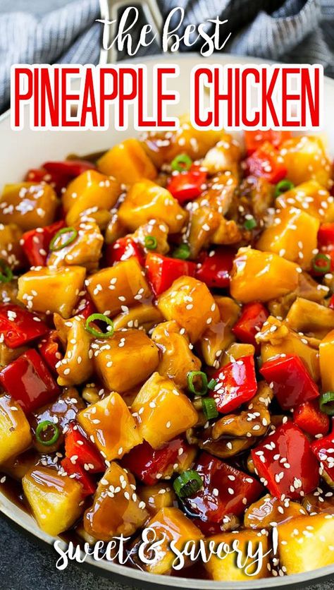 This pineapple chicken is a stir fry of chicken, pineapple and vegetables all tossed in a sweet and savory sauce. Pineapple Orange Chicken, Pineapple Chicken Casserole, Pineapple Honey Chicken, Pineapple Chicken Casserole Recipes, Hawaiian Chicken Casserole Recipes, Pineapple Dinner Ideas, Hawaiian Stir Fry Recipes, Stir Fry Recipes Chicken Healthy, Light Dinners Healthy Easy