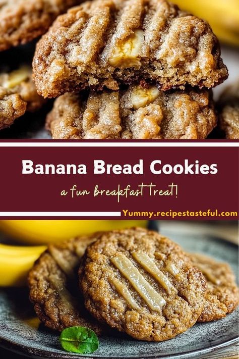 These Banana Bread Cookies are soft, sweet, and packed with banana flavor, just like classic banana bread. With only six ingredients and a 15-minute prep-and-bake time, they’re the perfect treat for any occasion. Enjoy them as a snack, dessert, or a cozy addition to your coffee break! Banana Nut Bread Cookies, Easy Banana Cookies 3 Ingredients, Banana Bread Cookies Recipe Easy, Quick Easy Cookie Recipes, Banana Cookies 3 Ingredient, Easy Banana Desserts, Cookie Recipes Healthy, Banana Bread Cookies Recipe, Banana Baking