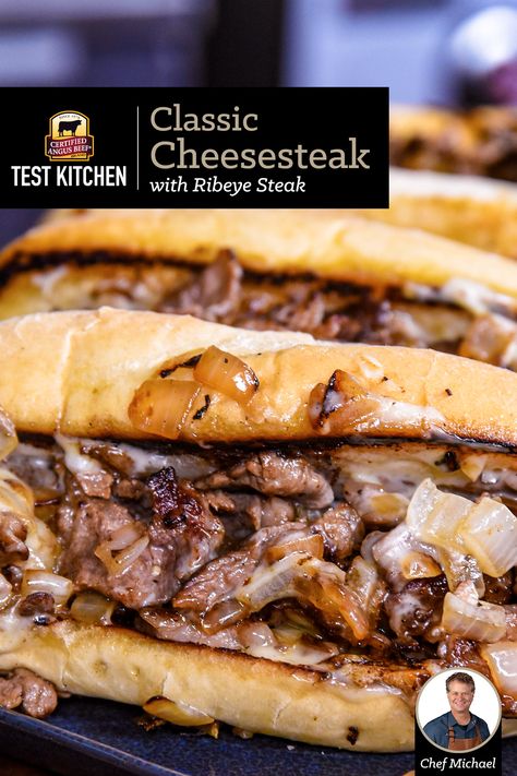 Philly Cheese Steaks done right! You can make an authentic cheese steak sandwich at home and it's oh, so amazing. Begin with a ribeye steak and follow these steps to make perfect Classic Philly Cheese Steaks. Traditional Philly Cheese Steak, Smoked Philly Cheese Steak, Rib Eye Steak Sandwich Recipes, Recipes Using Ribeye Steak, Shaved Ribeye Sandwich, Philly Cheese Steak Cheese Sauce, Leftover Steak Sandwich Recipes, Philly Cheese Steak Marinade, Boneless Ribeye Steak Recipes