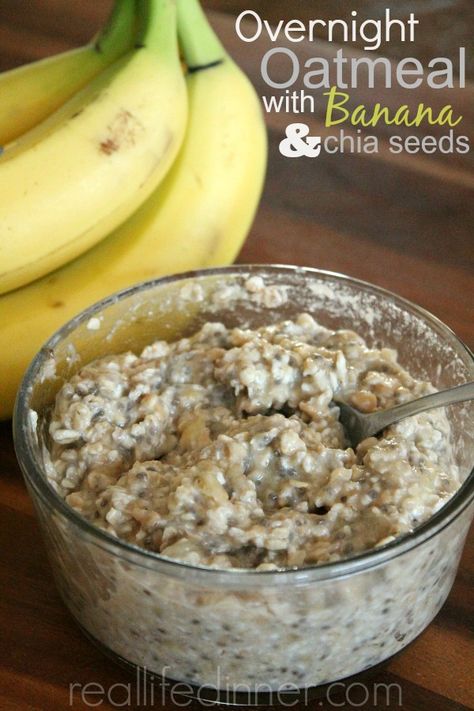 No Cook Overnight Oatmeal with Bananas and Chia Seeds...a filling and delicious way to start your day. It turned this oatmeal hating girl into a believer. Go Oatmeal! ~ https://reallifedinner.com Chia Baked Oatmeal, Raw Oatmeal Recipes, Chia Seed Recipes Breakfast, Oatmeal Overnight, Chia Oatmeal, Bananas Recipe, Healthy Foods To Make, Seed Recipes, Chia Recipe