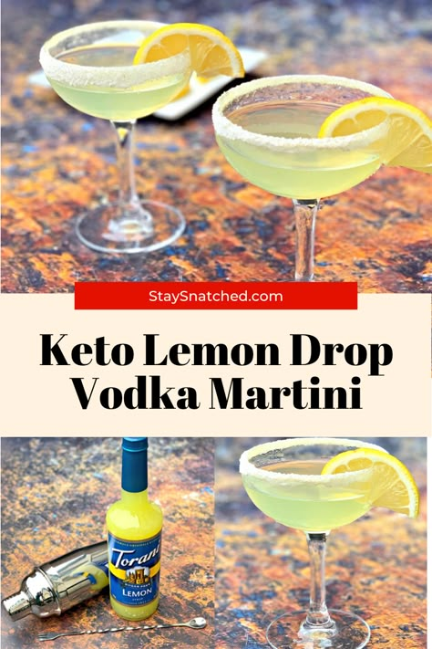 Lemon Vodka Drinks, Lemon Drop Drink, Low Cal Cocktail, Lemon Martini, Martini Recipes Vodka, Sugar Free Cocktails, Lemon Drop Cocktail, Low Carb Cocktails, Lemon Cocktail