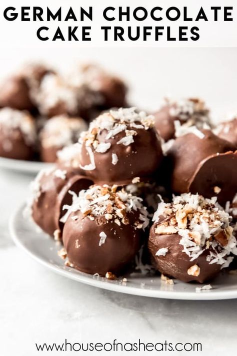 German Chocolate Cake Truffles, German Chocolate Cake Pops Recipe, Chocolate Cake Truffles, German Chocolate Treats, Chocolate Cake Truffle Balls, German Chocolate Truffles, German Chocolate Cake Balls, German Chocolate Cake Pops, Cake Truffle Balls