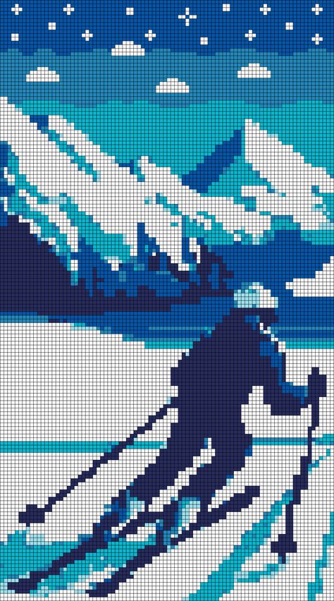 Latch Hook Patterns, Stitch Silhouette, Cross Stitch Silhouette, Pixel Grid, Snow Nature, Winter Mountains, Mountain Sky, Mountains Snow, Tiny Cross Stitch