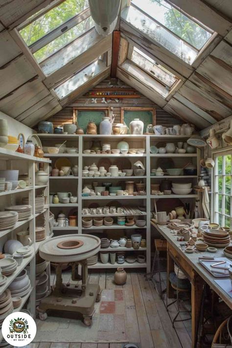 25 Incredible She Shed Interior Design Ideas Shed Interior Design Ideas, She Shed Art Studio, Pottery Shed, She Shed Interior, Retreat Design, Comfy Leather Chair, Beautiful Ceramics, Shed Interior, Studio Shed