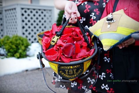 Firefighter Engagement Pictures, Fireman Wedding, Firefighter Engagement, Firefighter Hat, Firefighter Wedding, Ring Bearer Flower Girl, Minnesota Winter, Wedding Ring Bearer, Wedding Ring Styles