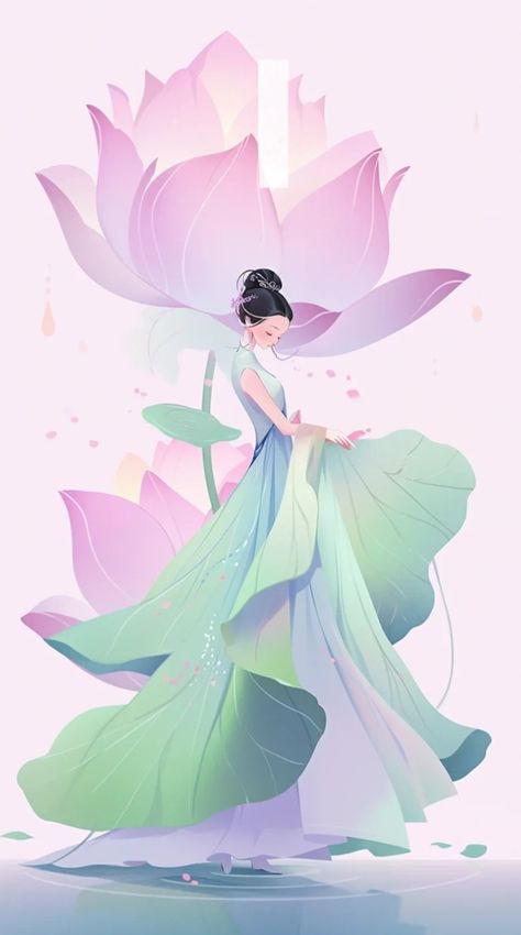 Lotus Flower Dress Design, Lotus Inspired Dress, Lotus Dress Design, Fairy Moodboard, Lotus Fairy, Lotus Dress, Flower Dress Art, Woman Flower, Beauty Drawings