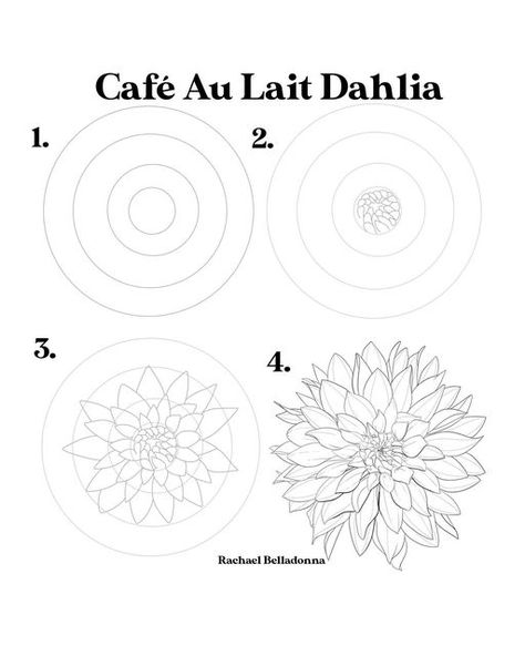 Dahlia Flower Doodle, Drawing Dahlia Flowers, The Happy Ever Crafter, Dahlia Flower Sketch, Dahlia Painting Watercolors, Draw Dahlia Flower, How To Draw Dahlia Step By Step, Dahlia Line Art, How To Draw Dahlia