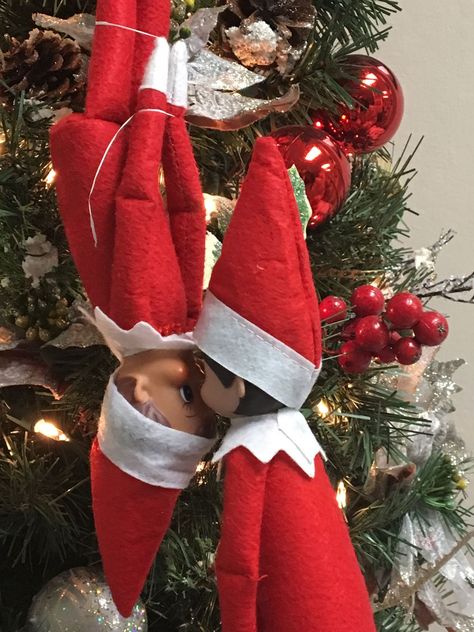 Elf has a girlfriend kissing under the mistletoe Elf On The Shelf Girlfriend, Elf Couple Ideas, Elf On The Shelf Couple Ideas, National Holiday Calendar, Elf Printables, Sims 4 Challenges, Xmas Elf, Holiday Calendar, National Holidays