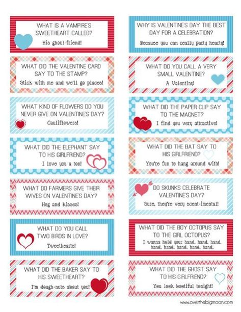 FREE Printable Lunch Box Notes for the ENTIRE YEAR - Happy Home Fairy Valentines Lunch, Valentine Jokes, Free Printable Valentines, Printable Lunch Box Notes, Happy Home Fairy, Lunchbox Jokes, Valentinstag Party, Happy Hearts Day, Big Moon