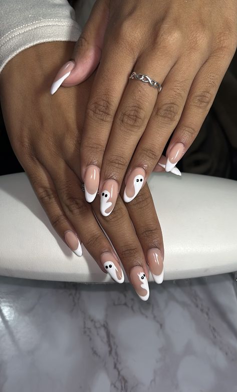 was so excited to do this cute halloween set on my client🫶 and these are her natural nail w/ a builder gel mani!! #nailsoftiktok #halloweennails #fallnailinspo #fallnails #ghostnails #buildergelnails #nailinspo #nycnailtech Nyc Nails, Cartoon Ghost, Builder Gel Nails, Ghost Cartoon, Gel Mani, Builder Gel, Nail Artist, Nail Tech, Almond Nails