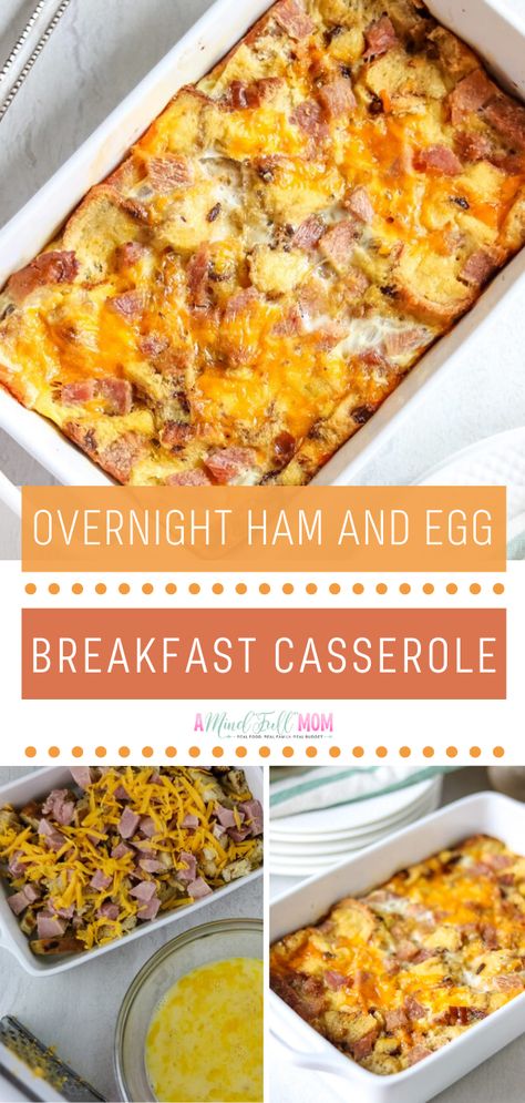 An incredibly satisfying meal you can make ahead! Overnight Ham and Egg Breakfast Casserole has a sweet and savory combination you will enjoy. Cranberry walnut bread, ham, sharp cheddar, and an egg base are baked into an easy breakfast casserole perfect for entertaining! Egg Bake With Bread, Ham And Egg Breakfast Casserole, Egg Casserole With Bread, Overnight Egg Bake, Overnight Ham, Ham And Egg Casserole, Egg Breakfast Casserole, Egg Bake Casserole, Ham Breakfast Casserole