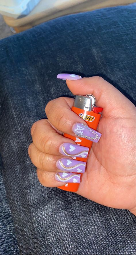 Acrylic Nails Purple Initial Nails, Purple Nails With Initial, Nails With N Initial, S Initial Nails, Acrylic Nails With Initials, Nails With Initials, Initial Nails, N Initial, S Initial