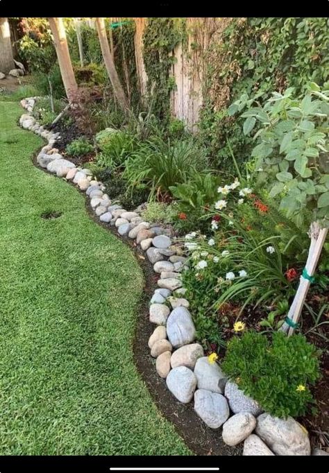 Garden Around Air Conditioner, Garden Decor With Rocks, Patriotic Garden Ideas, Drainage Solutions Landscaping, Homestead Projects, Garden Improvement, Wooden Church, Landscape Borders, Rock Garden Design