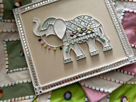 Elephant Lippan Art Design, Mirror Work Decoration, Square Lippan Art, Jharokha Art, Lippan Art Ideas, Mud And Mirror Work, Wall Embroidery, Diwali 2024, Mdf Art