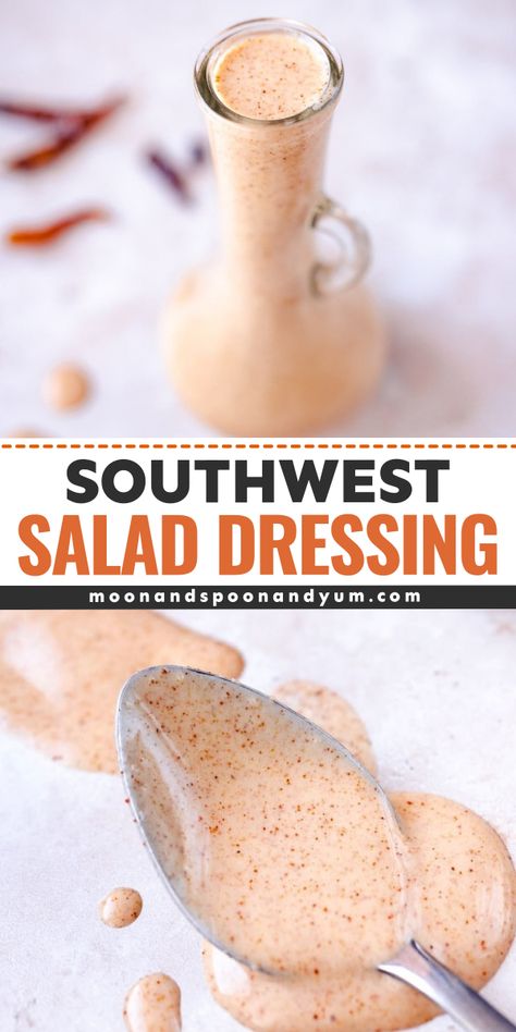 Looking for simple condiment recipes? Learn how to make this best Southwest salad dressing! It's an easy salad dressing that's rich, creamy, and flavorful to throw together, and it tastes amazing! It's so good! Enjoy! Southwest Salad Dressing Recipe, Southwest Salad Dressing, Mexican Salad Dressings, Southwest Salad Recipe, Southwest Dressing, Healthy Dressings, Yum Salad, Taco Salad Dressing, Easy Salad Dressing Recipes