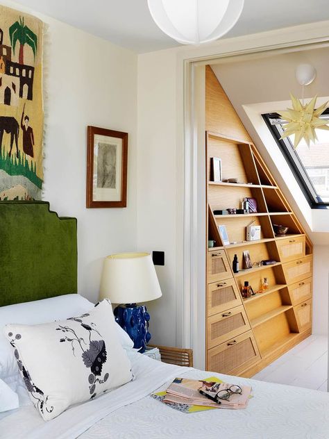 Awkward Rooflines Are No Match for These Clever Solutions Small Attic Spaces, Attic Storage Space, Cozy Window Nook, Beata Heuman, Finished Attic, Canopy Bed Frame, Faux Walls, Moore House, Victorian Terrace House