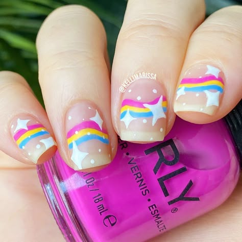 Pride Nail Art Short Nails, Nail Inspo Pride, Pan Flag Nails, Pansexual Nails Designs, Pan Nails Pride, Pan Pride Nails, Pansexual Nail Art, Pansexual Pride Nails, Trans Pride Nails