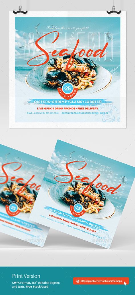 Seafood Flyer Template Seafood Creative Ads, Seafood Social Media Design, Seafood Advertising, Seafood Advertising Design, Fish Social Media Design, Seafood Market Design, Seafood Design Graphics, Seafood Graphic Design, Juicy Seafood