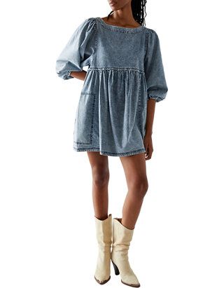 Free People Get Obsessed Mini Dress | belk Victorian Shirt, Slouchy Style, Free People Mini Dress, People Brand, Denim Dresses, Green Mini Dress, Denim Mini Dress, Free People Denim, Washed Denim