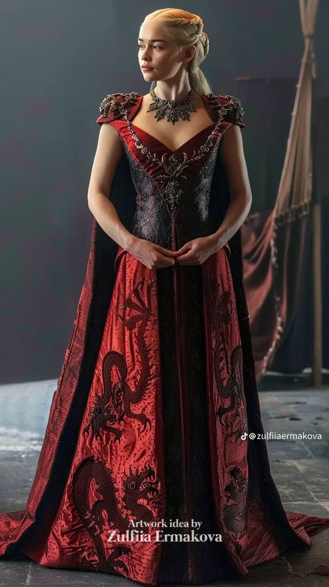 Targaryen Style Dress, House Targaryen Dress, Targaryen Dress Design, House Of Dragon Dresses, House Of The Dragon Inspired Dresses, House Of The Dragon Clothes, Targaryen Outfit Dresses, House Of The Dragon Dresses, Red Royal Dress